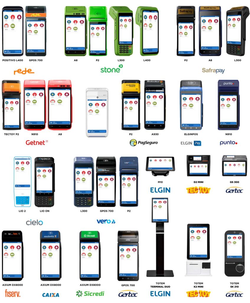 Máquinas de cartões de crédito aceitas e homologadas com o sistema T4 ERP Smart.